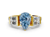 Yellow gold Fancy Blue Pear Cut Diamond Engagement Ring with Baguette Side Stones and Channel Set Band_19
