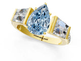 Yellow gold Fancy Blue Pear Cut Diamond Engagement Ring with Baguette Side Stones and Channel Set Band_20