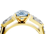 Yellow gold Fancy Blue Pear Cut Diamond Engagement Ring with Baguette Side Stones and Channel Set Band_23