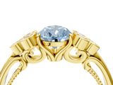 Yellow gold Fancy Blue Pear  Cut Diamond Engagement Ring with Bezel Set Round Side Stones and Prong Setting_53