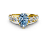 Yellow gold Fancy Blue Pear  Cut Diamond Engagement Ring with Pavé Band and Four-Prong Setting_3