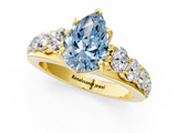 Yellow gold Fancy Blue Pear  Cut Diamond Engagement Ring with Pavé Band and Four-Prong Setting_4
