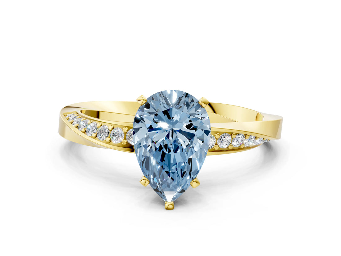 Yellow gold Fancy Blue Pear Cut Diamond Engagement Ring with Side Stone Accents and Four-Prong Setting_12
