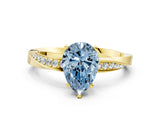 Yellow gold Fancy Blue Pear Cut Diamond Engagement Ring with Side Stone Accents and Four-Prong Setting_12