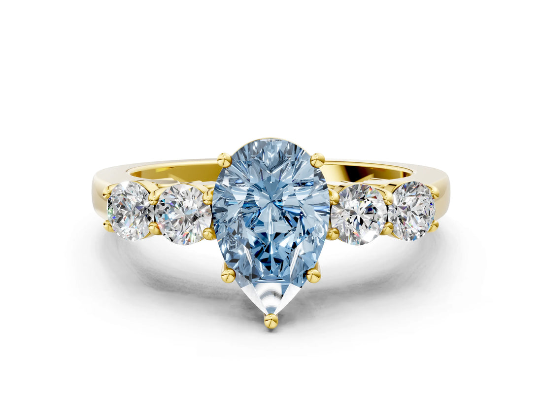 Yellow gold Fancy Blue Pear  Cut Diamond Five-Stone Prong Set White Gold Ring_32