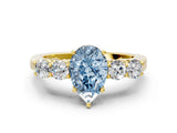 Yellow gold Fancy Blue Pear  Cut Diamond Five-Stone Prong Set White Gold Ring_32
