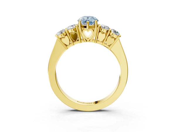 Yellow gold Fancy Blue Pear  Cut Diamond Five-Stone Prong Set White Gold Ring