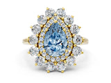 Yellow gold Fancy Blue Pear Cut Diamond Floral Double Halo Engagement Ring with Prong Setting_24