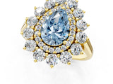 Yellow gold Fancy Blue Pear Cut Diamond Floral Double Halo Engagement Ring with Prong Setting_25