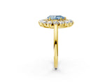 Yellow gold Fancy Blue Pear Cut Diamond Floral Double Halo Engagement Ring with Prong Setting_26