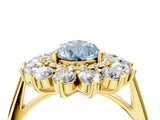 Yellow gold Fancy Blue Pear Cut Diamond Floral Double Halo Engagement Ring with Prong Setting_28