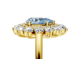 Yellow gold Fancy Blue Pear Cut Diamond Floral Double Halo Engagement Ring with Prong Setting_29