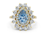 Yellow gold Fancy Blue Pear Cut Diamond Floral Double Halo Engagement Ring with Prong Setting_60