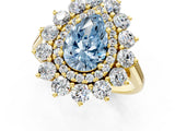 Yellow gold Fancy Blue Pear Cut Diamond Floral Double Halo Engagement Ring with Prong Setting_61