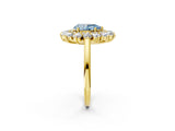 Yellow gold Fancy Blue Pear Cut Diamond Floral Double Halo Engagement Ring with Prong Setting_62