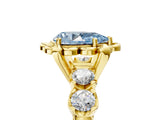 Yellow gold Fancy Blue Pear  Cut Diamond Floral Halo Engagement Ring with Shared Prong Setting