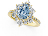 Yellow gold Fancy Blue Pear  Cut Diamond Floral Halo Pave Band with Prong Setting_37