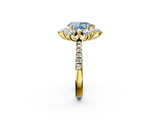 Yellow gold Fancy Blue Pear  Cut Diamond Floral Halo Pave Band with Prong Setting_38