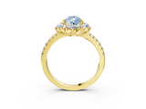 Yellow gold Fancy Blue Pear  Cut Diamond Floral Halo Pave Band with Prong Setting_39