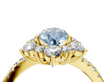 Yellow gold Fancy Blue Pear  Cut Diamond Floral Halo Pave Band with Prong Setting_40