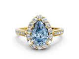 Yellow gold Fancy Blue Pear Cut Diamond Floral Halo Ring with Pavé Band and Prong Setting_3