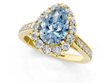Yellow gold Fancy Blue Pear Cut Diamond Floral Halo Ring with Pavé Band and Prong Setting_4