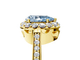 Yellow gold Fancy Blue Pear Cut Diamond Floral Halo Ring with Pavé Band and Prong Setting_8