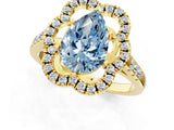 Yellow gold Fancy Blue Pear Cut Diamond Floral Halo Split Shank Prong Setting Ring_1