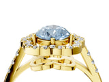 Yellow gold Fancy Blue Pear Cut Diamond Floral Halo Split Shank Prong Setting Ring_4