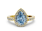 Yellow gold Fancy Blue Pear Cut Diamond Halo Engagement Ring with Pavé Band and Prong Setting_27