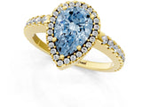 Yellow gold Fancy Blue Pear Cut Diamond Halo Engagement Ring with Pavé Band and Prong Setting_28