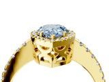 Yellow gold Fancy Blue Pear Cut Diamond Halo Engagement Ring with Pavé Band and Prong Setting_31