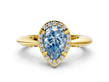 Yellow gold Fancy Blue Pear  Cut Diamond Halo Engagement Ring with Split Shank and Four-Prong Setting_90