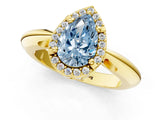 Yellow gold Fancy Blue Pear  Cut Diamond Halo Engagement Ring with Split Shank and Four-Prong Setting_91