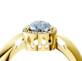 Yellow gold Fancy Blue Pear  Cut Diamond Halo Engagement Ring with Split Shank and Four-Prong Setting_94
