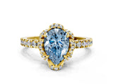 Yellow gold Fancy Blue Pear Cut Diamond Halo Pave Band with Four-Prong Setting_3
