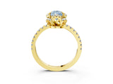 Yellow gold Fancy Blue Pear Cut Diamond Halo Pave Band with Four-Prong Setting_6