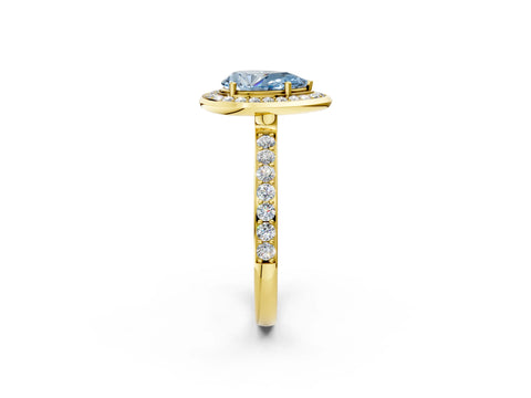 Yellow gold Fancy Blue Pear Cut Diamond Halo Ring with Bezel Frame and Pavé Band_2