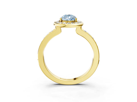 Yellow gold Fancy Blue Pear Cut Diamond Halo Ring with Bezel Frame and Pavé Band_3