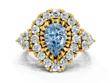 Yellow gold Fancy Blue Pear Cut Diamond Halo Ring with Pavé Band and Four-Prong Setting_49