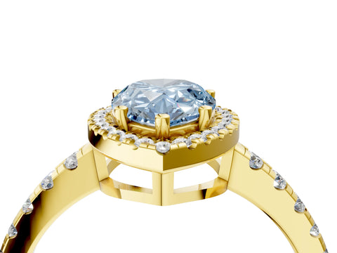 Yellow gold Fancy Blue Pear Cut Diamond Halo Ring with Pavé Band and Four-Prong Setting_4