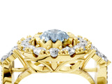 Yellow gold Fancy Blue Pear Cut Diamond Halo Ring with Pavé Band and Four-Prong Setting_53
