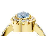 Yellow gold Fancy Blue Pear Cut Diamond Halo Ring with Pavé Band and Prong Setting_4
