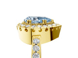 Yellow gold Fancy Blue Pear Cut Diamond Halo Ring with Pavé Band and Prong Setting_5
