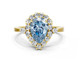 Yellow gold Fancy Blue Pear Cut Diamond Halo Ring with Pear Side Stones and Prong Setting_63