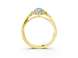 Yellow gold Fancy Blue Pear Cut Diamond Halo Ring with Pear Side Stones and Prong Setting_66