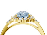 Yellow gold Fancy Blue Pear Cut Diamond Halo Ring with Pear Side Stones and Prong Setting_67