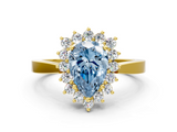 Yellow gold Fancy Blue Pear  Cut Diamond Halo Ring with Round Brilliant Halo and Solitaire Band_85