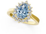Yellow gold Fancy Blue Pear  Cut Diamond Halo Ring with Round Brilliant Halo and Solitaire Band_86