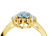 Yellow gold Fancy Blue Pear  Cut Diamond Halo Ring with Round Brilliant Halo and Solitaire Band_89